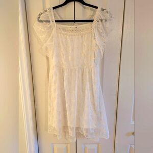 NWT Knitworks Girls Ivory Eyelet Organza Dress, Size 12